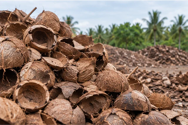 Coconut shells gathered at an Indonesian sourcing location